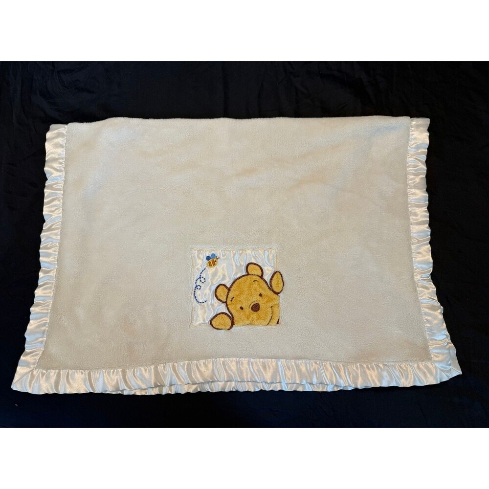 Disney Winnie the Pooh Cream Fleece Baby Blanket with Satin Trim